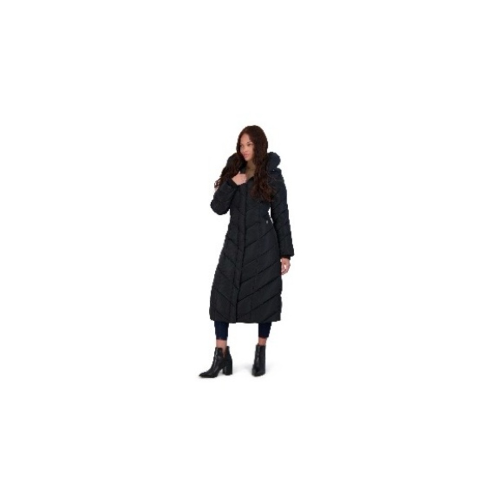 Steve Madden Long Chevron Puffer Maxi Coat Hooded XS Black NWT